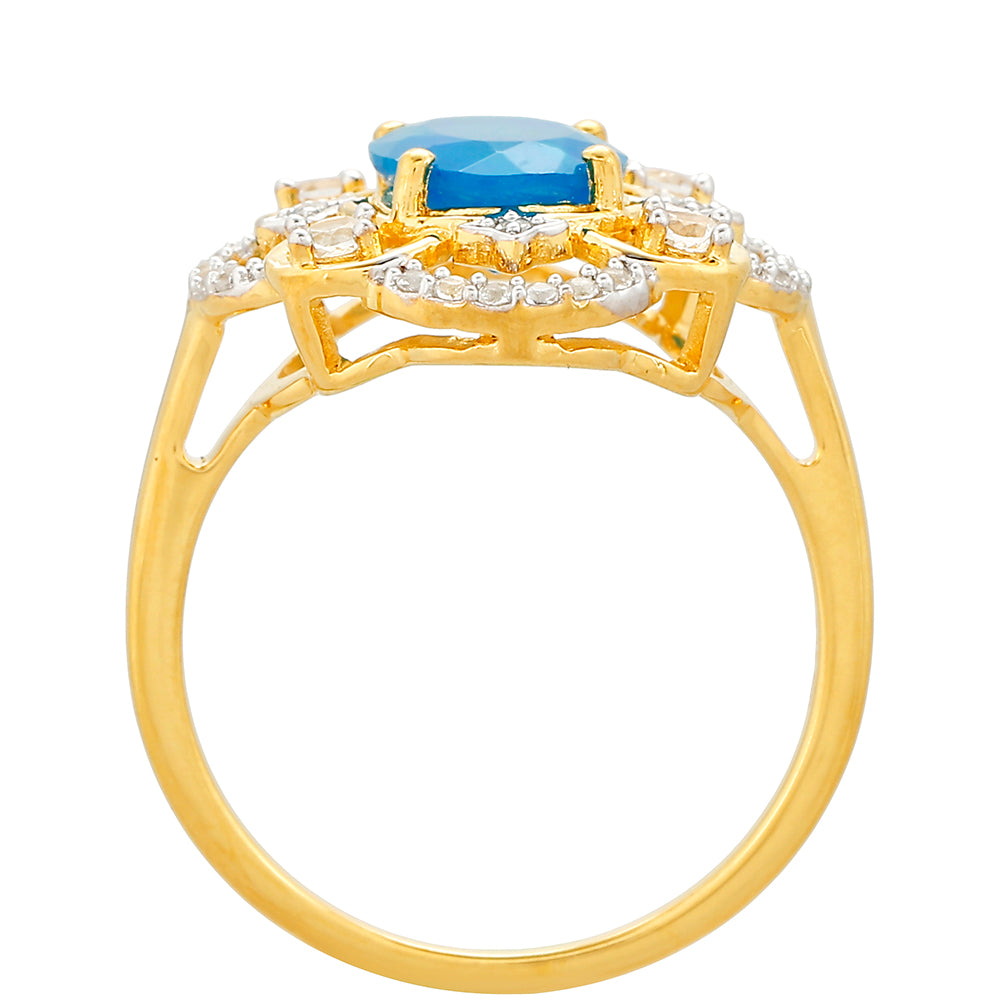 Pozlacené Stříbro 925/1000 - Prsten s etiopským Paraiba modrým opálem a Bílým Topazem - Karátové číslo: 1.29. přibližná hmotnost: 3.04 gramů