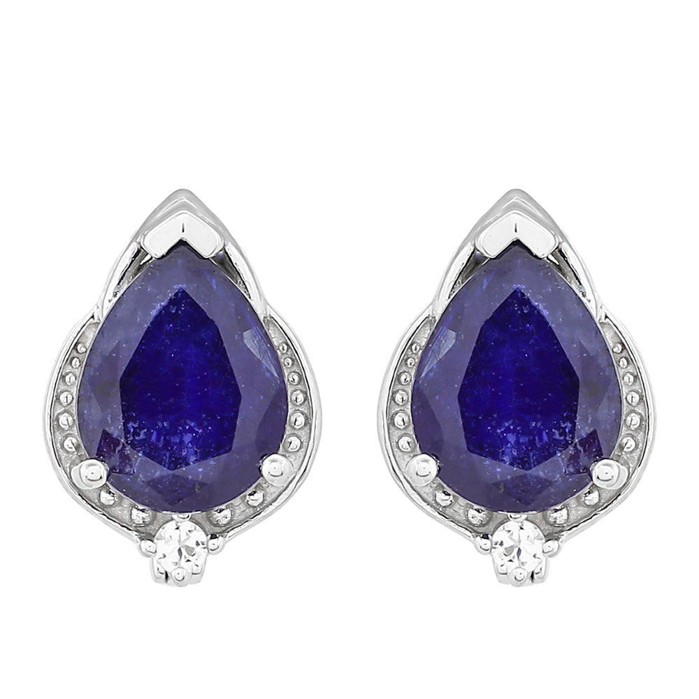 Stříbrné Náušnice s Thajským Safírem a Bílým Topazem 1 