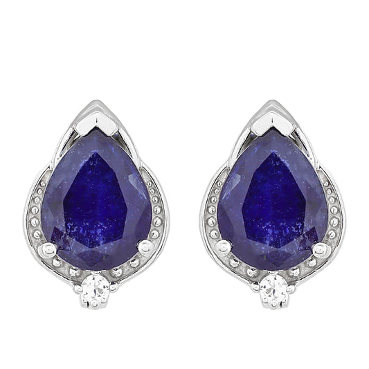 Stříbrné Náušnice s Thajským Safírem a Bílým Topazem