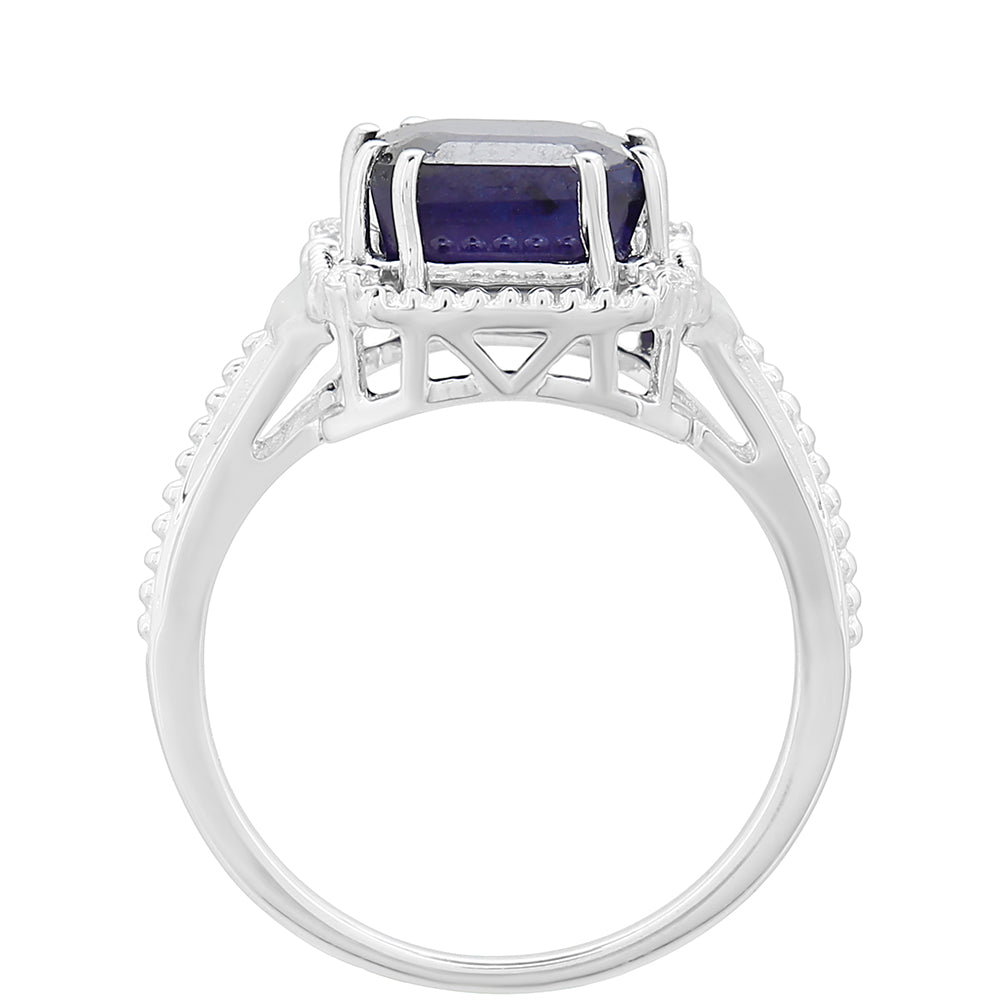 Stříbro 925/1000 - Prsten s Thajským Safírem a Bílým Topazem - Karátové číslo: 4.47. přibližná hmotnost: 3.4 gramů