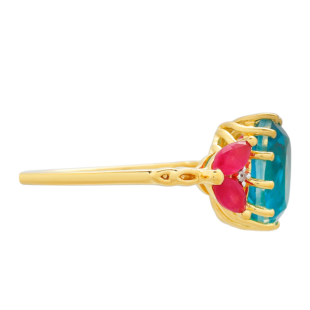 Pozlacený Stříbrný Prsten s Paraiba Křemenem a Červeným Křemenem 2 