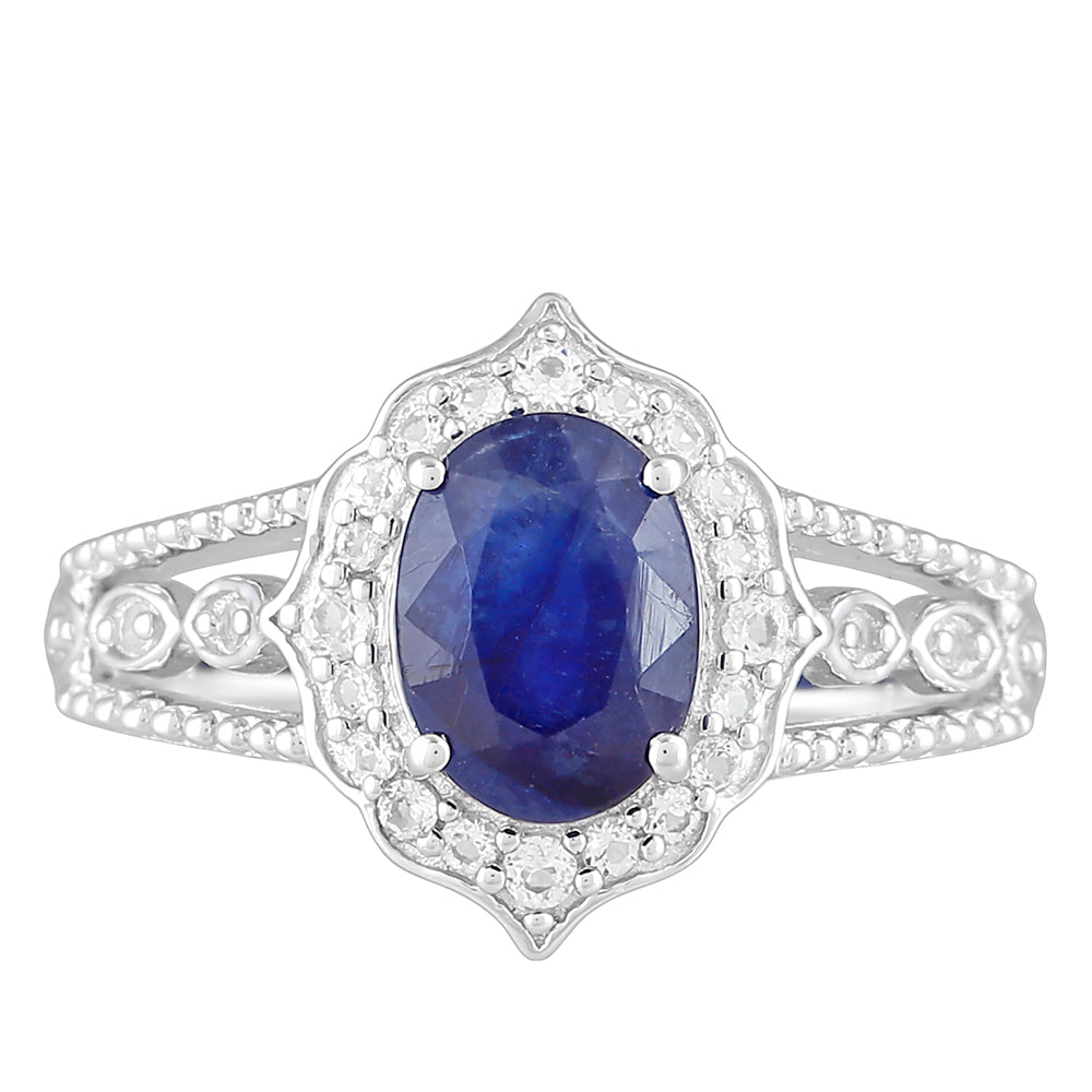 Stříbrný Prsten s Thajským Safírem a Bílým Topazem 1 