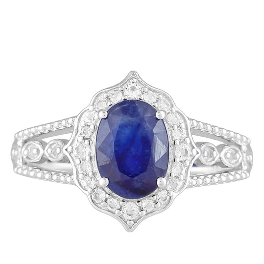 Stříbrný Prsten s Thajským Safírem a Bílým Topazem