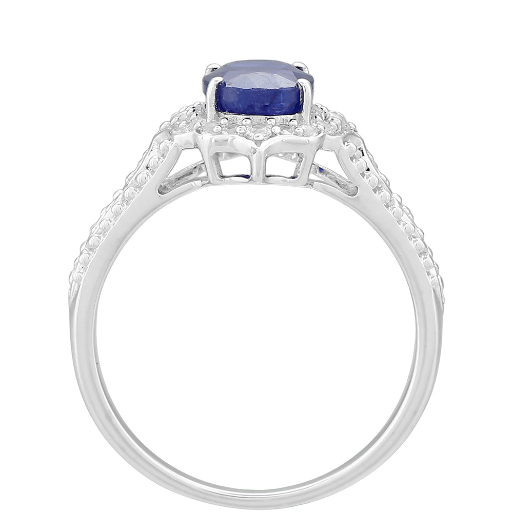 Stříbrný Prsten s Thajským Safírem a Bílým Topazem