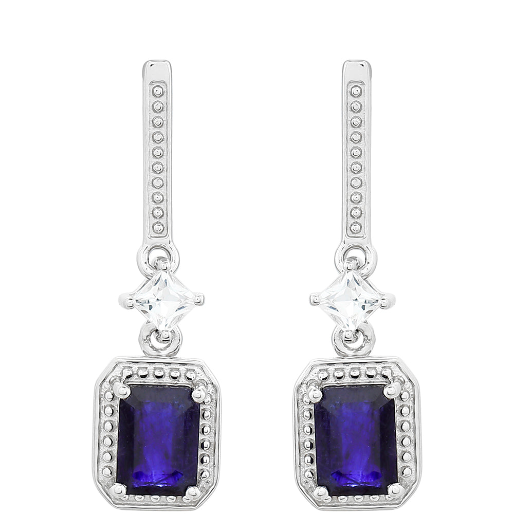 Stříbro 925/1000 - Náušnice s Thajským Safírem a Bílým Topazem - Karátové číslo: 3.34. přibližná hmotnost: 3.6 gramů