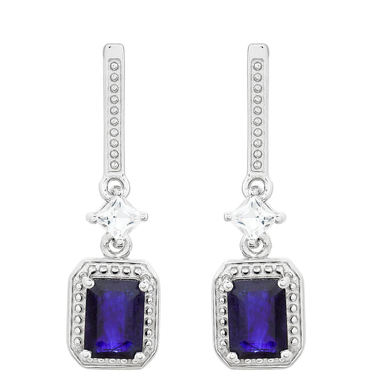 Stříbro 925/1000 - Náušnice s Thajským Safírem a Bílým Topazem - Karátové číslo: 3.34. přibližná hmotnost: 3.6 gramů