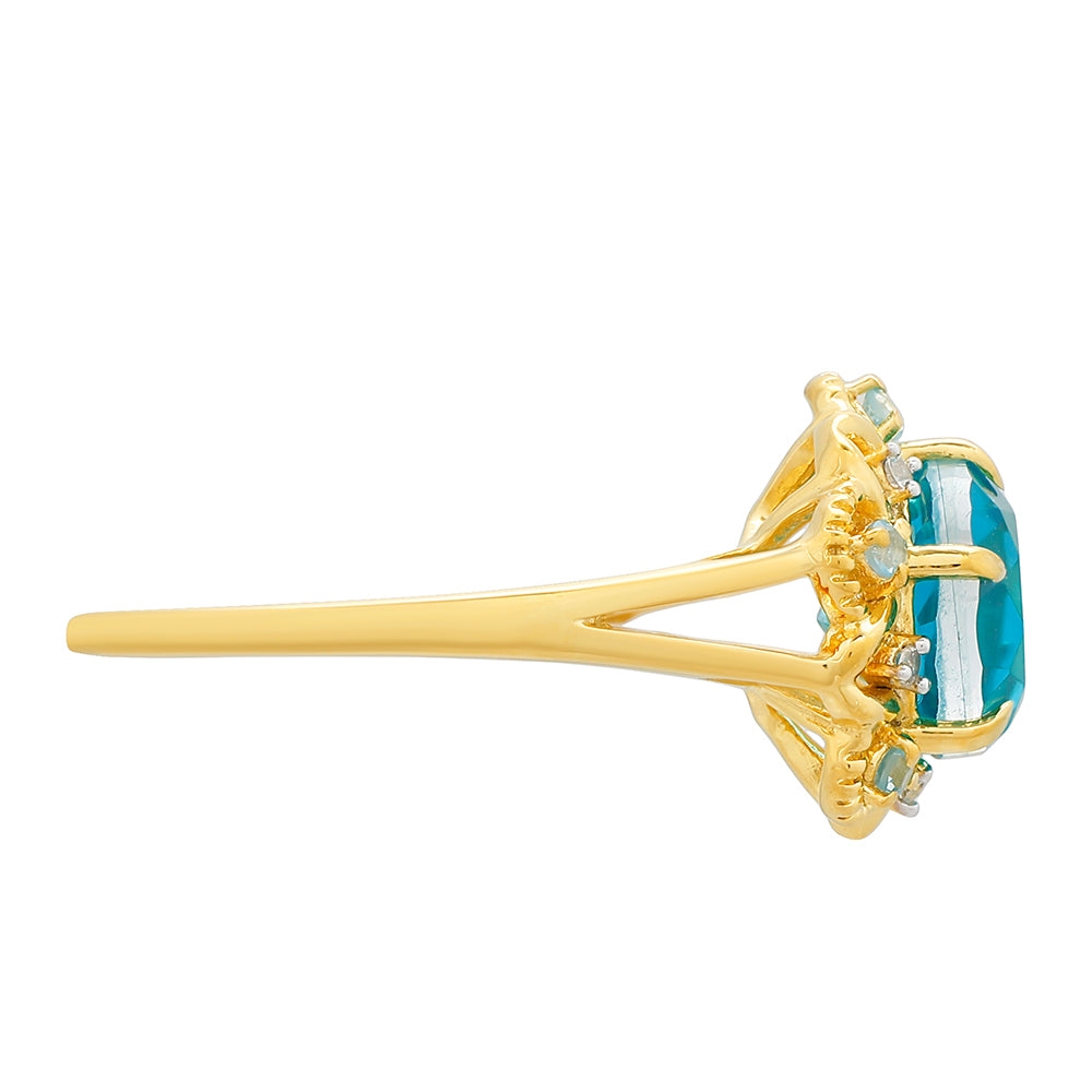 Pozlacený Stříbrný Prsten s Paraiba Křemenem a Modrým Liberty Topazem 2 