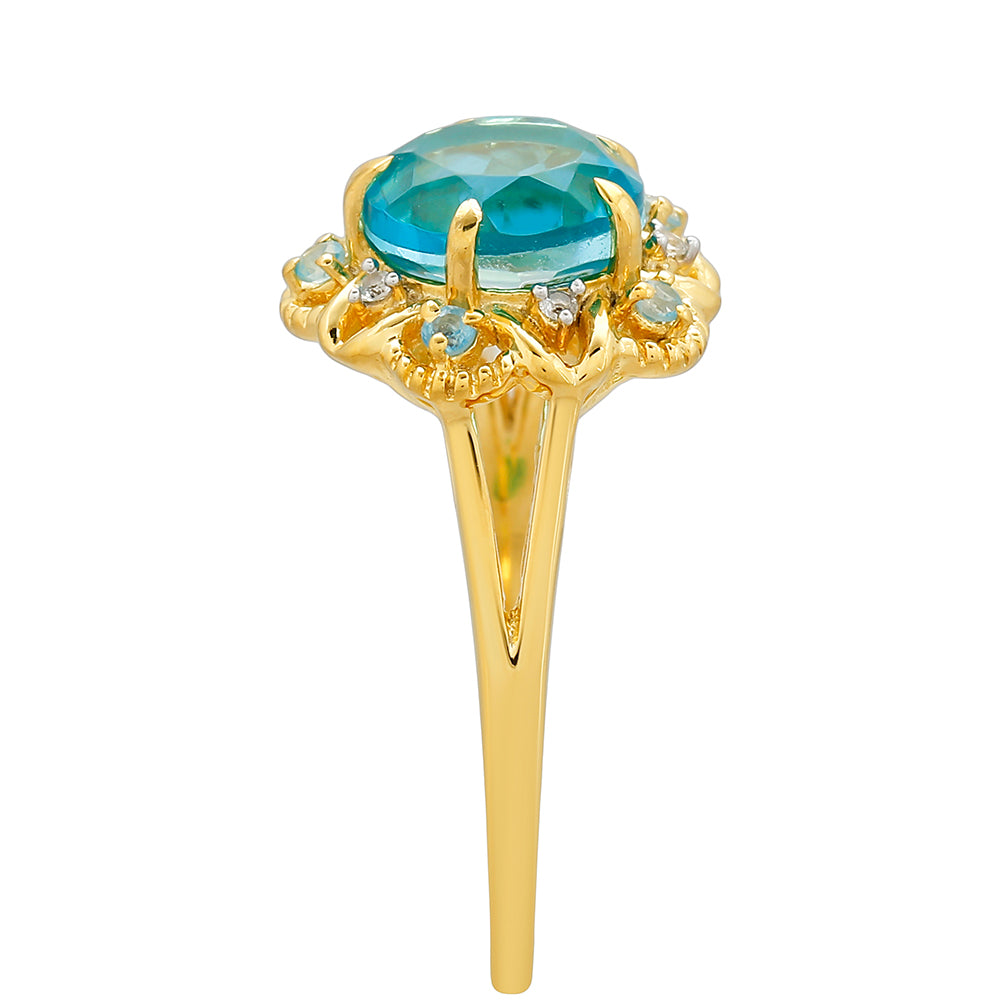 Pozlacený Stříbrný Prsten s Paraiba Křemenem a Modrým Liberty Topazem 3 