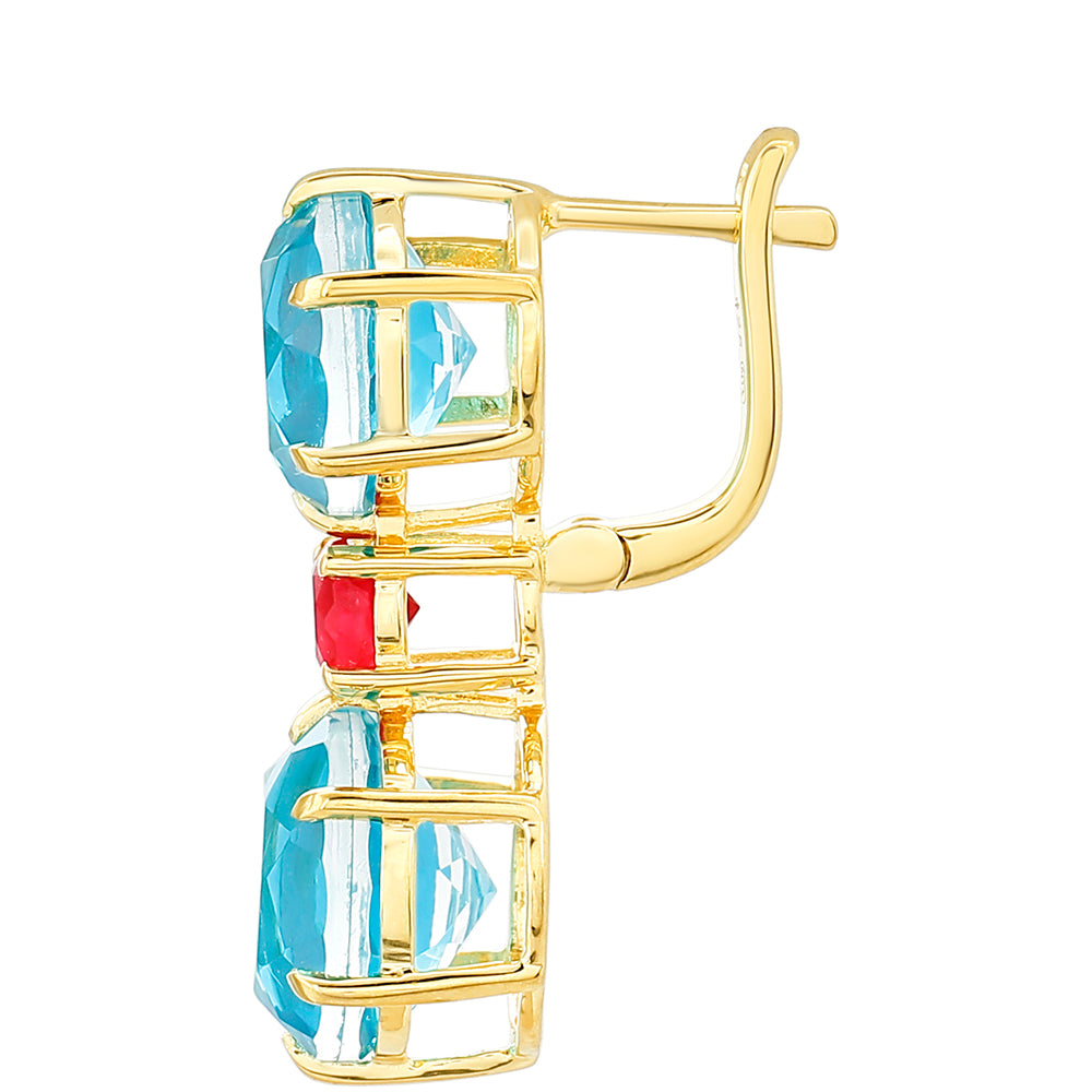 Pozlacené Stříbrné Náušnice s Paraiba Křemenem a Červeným Křemenem 2 