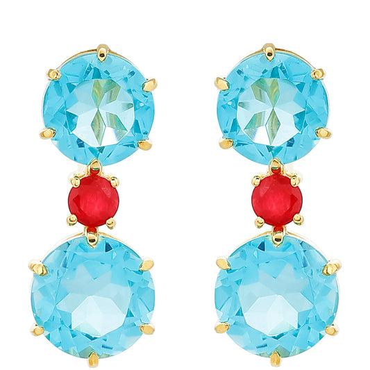 Pozlacené Stříbrné Náušnice s Paraiba Křemenem a Červeným Křemenem
