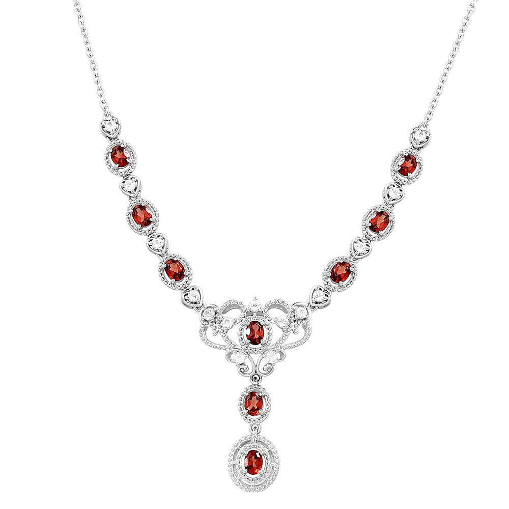 Stříbrný Náhrdelník s Granátem a Bílým Topazem