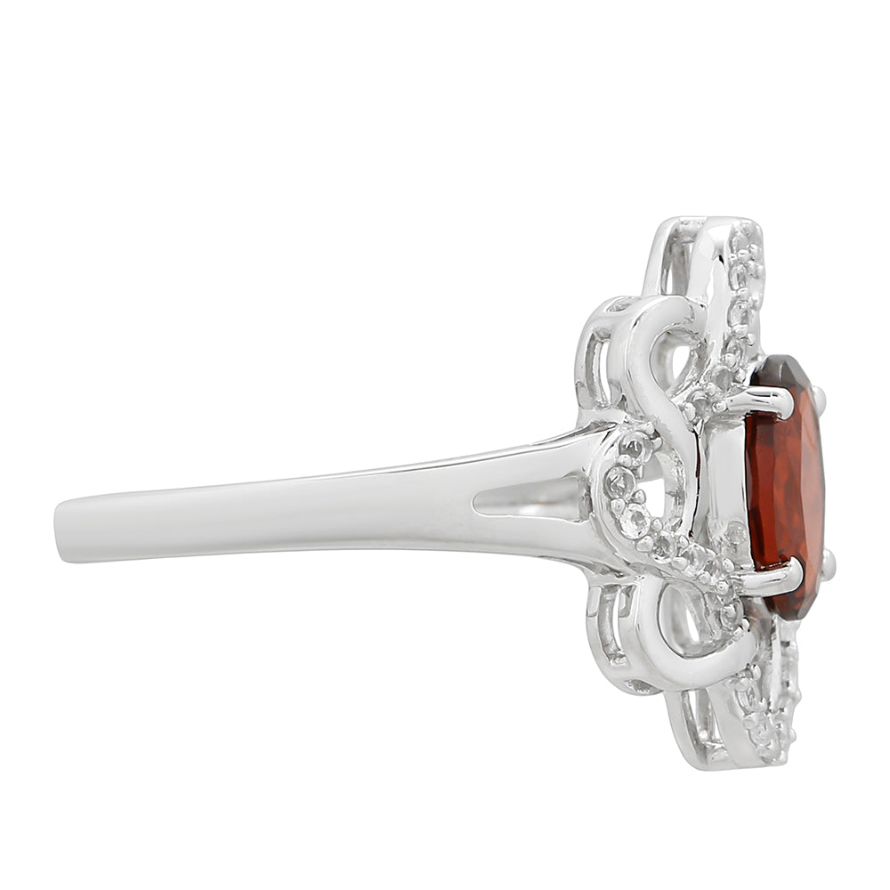 Stříbro 925/1000 - Prsten s Granátem a Bílým Topazem - Karátové číslo: 1.55. přibližná hmotnost: 3 gramů 2 