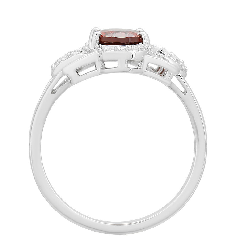 Stříbro 925/1000 - Prsten s Granátem a Bílým Topazem - Karátové číslo: 1.55. přibližná hmotnost: 3 gramů 4 