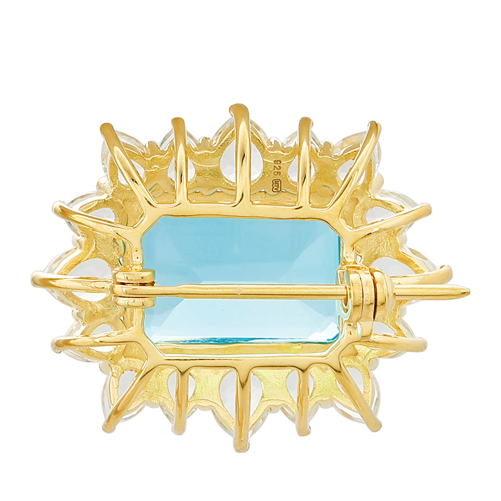 Pozlacený Stříbrný Brož s Paraiba Křemenem a Bílým Topazem 2 