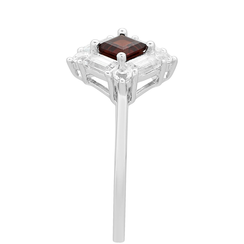 Stříbro 925/1000 - Prsten s Granátem a Bílým Topazem - Karátové číslo: 1.18. přibližná hmotnost: 2.14 gramů 3 