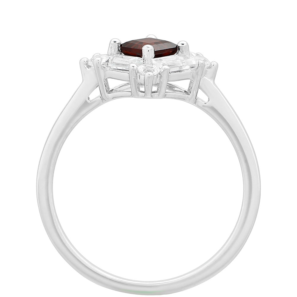 Stříbro 925/1000 - Prsten s Granátem a Bílým Topazem - Karátové číslo: 1.18. přibližná hmotnost: 2.14 gramů 4 