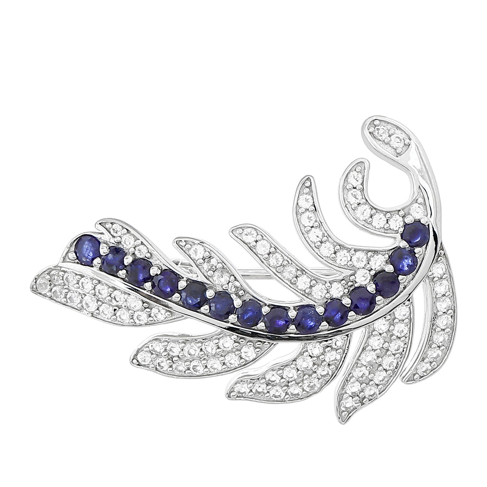 Stříbro 925/1000 - Brož s Thajským Safírem a Bílým Topazem - Karátové číslo: 1.63. přibližná hmotnost: 4.63 gramů