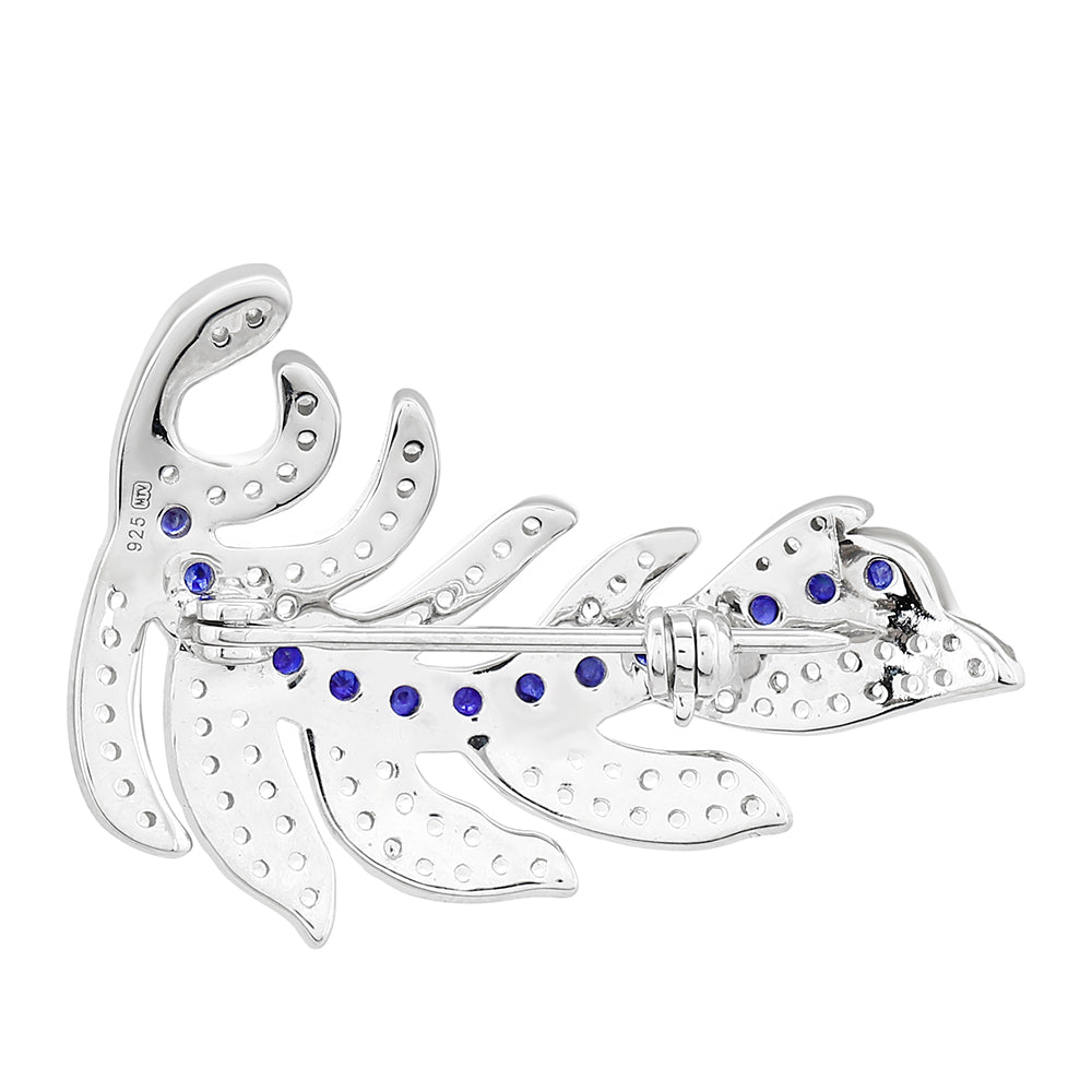 Stříbro 925/1000 - Brož s Thajským Safírem a Bílým Topazem - Karátové číslo: 1.63. přibližná hmotnost: 4.63 gramů 2 