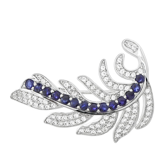 Stříbro 925/1000 - Brož s Thajským Safírem a Bílým Topazem - Karátové číslo: 1.63. přibližná hmotnost: 4.63 gramů