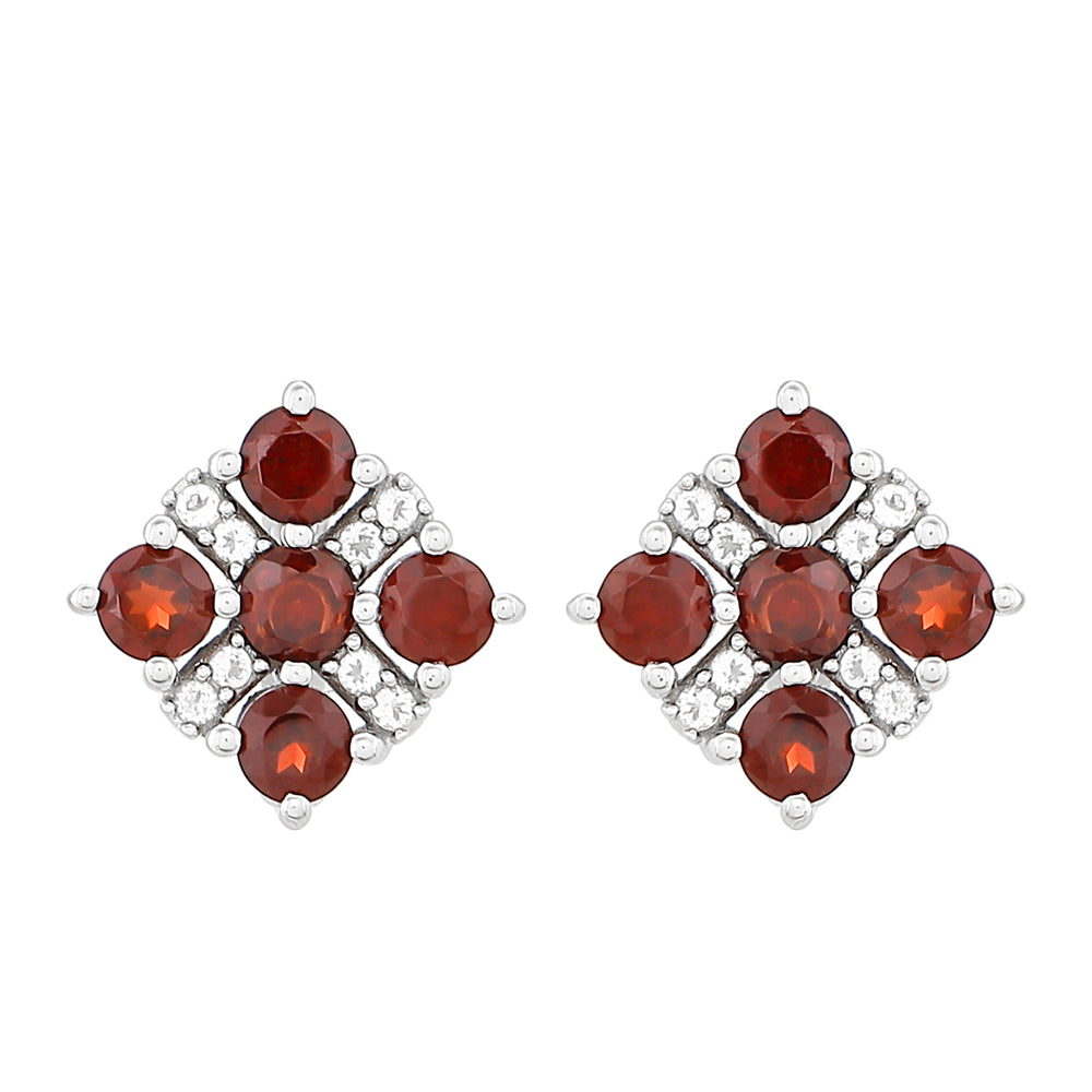 Stříbro 925/1000 - Náušnice s Granátem a Bílým Topazem - Karátové číslo: 1.26. přibližná hmotnost: 2.05 gramů 1 