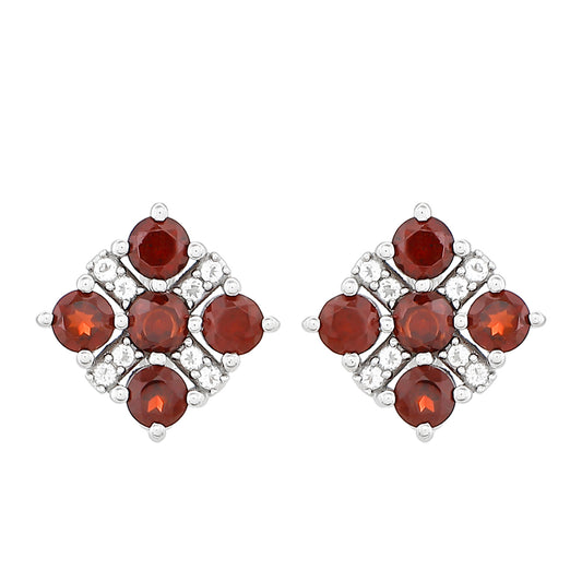 Stříbro 925/1000 - Náušnice s Granátem a Bílým Topazem - Karátové číslo: 1.26. přibližná hmotnost: 2.05 gramů