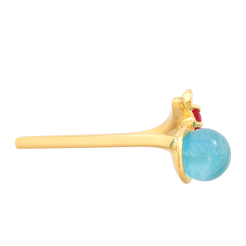 Pozlacené Stříbro 925/1000 - Prsten s Paraiba Křemenem a Červeným Křemenem - Karátové číslo: 1.68. přibližná hmotnost: 2.22 gramů