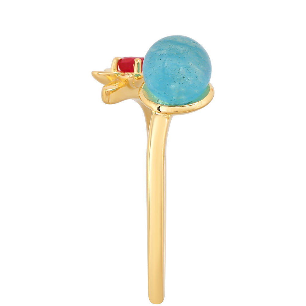 Pozlacené Stříbro 925/1000 - Prsten s Paraiba Křemenem a Červeným Křemenem - Karátové číslo: 1.68. přibližná hmotnost: 2.22 gramů