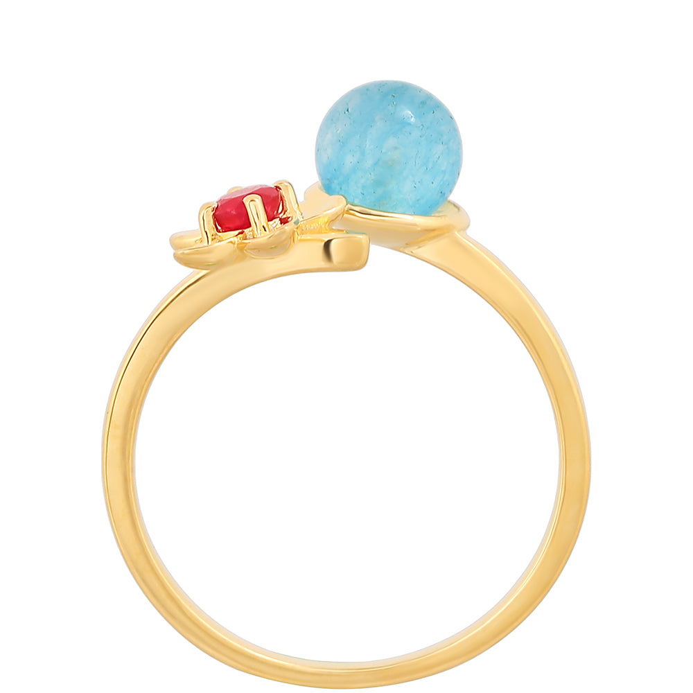 Pozlacené Stříbro 925/1000 - Prsten s Paraiba Křemenem a Červeným Křemenem - Karátové číslo: 1.68. přibližná hmotnost: 2.22 gramů 4 