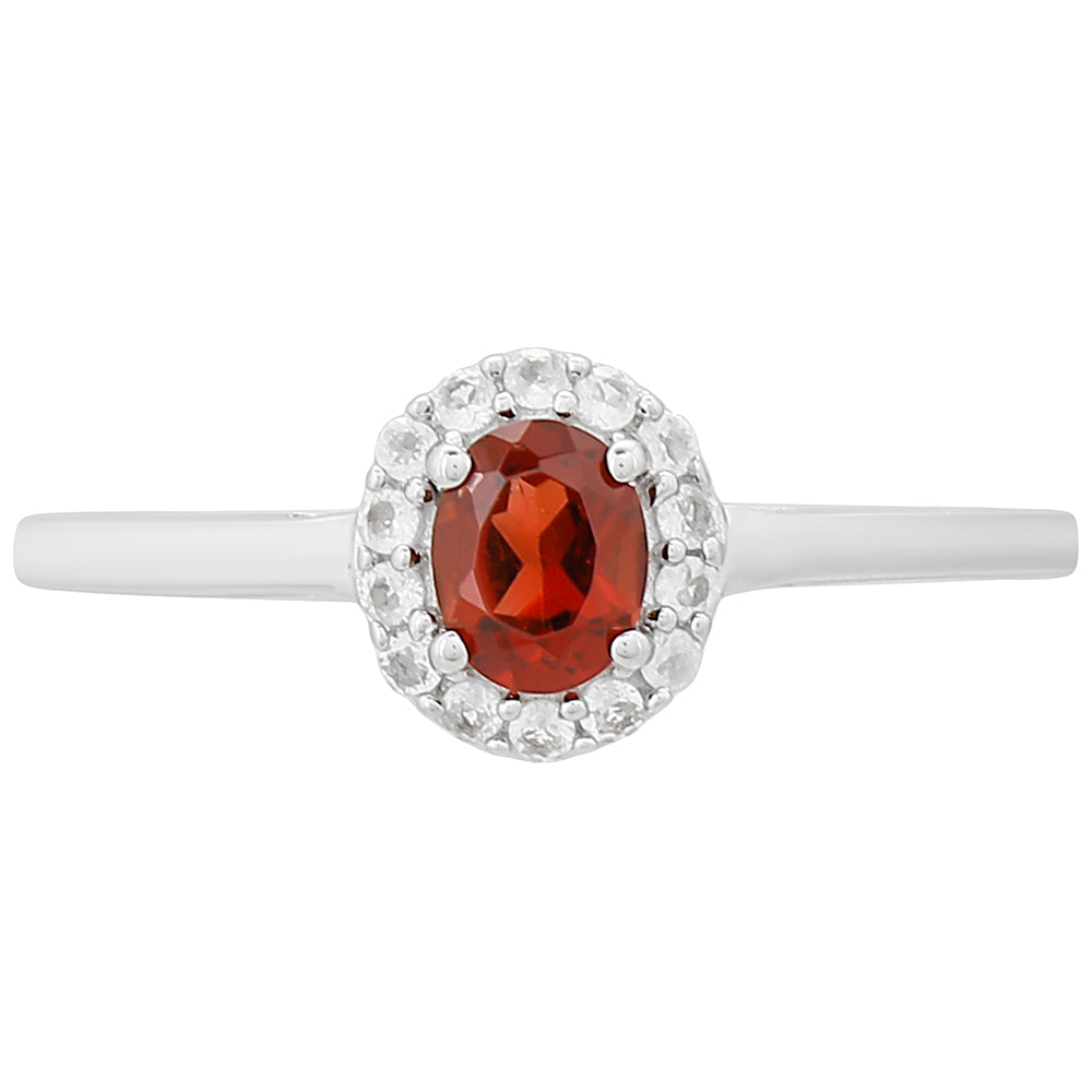 Stříbro 925/1000 - Prsten s Granátem a Bílým Topazem - Karátové číslo: 0.57. přibližná hmotnost: 1.68 gramů