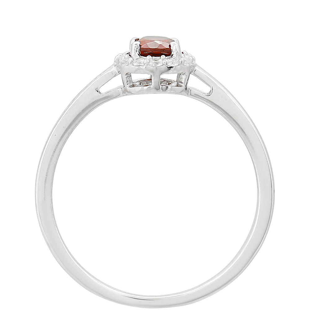 Stříbro 925/1000 - Prsten s Granátem a Bílým Topazem - Karátové číslo: 0.57. přibližná hmotnost: 1.68 gramů 4 