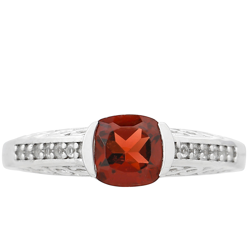 Stříbro 925/1000 - Prsten s Granátem a Bílým Topazem - Karátové číslo: 1.23. přibližná hmotnost: 2.63 gramů 1 