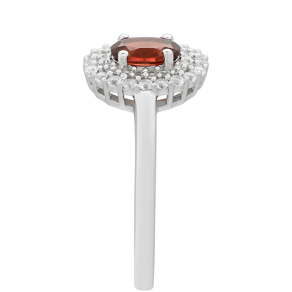 Stříbro 925/1000 - Prsten s Granátem a Bílým Topazem - Karátové číslo: 0.8. přibližná hmotnost: 2.21 gramů 3 