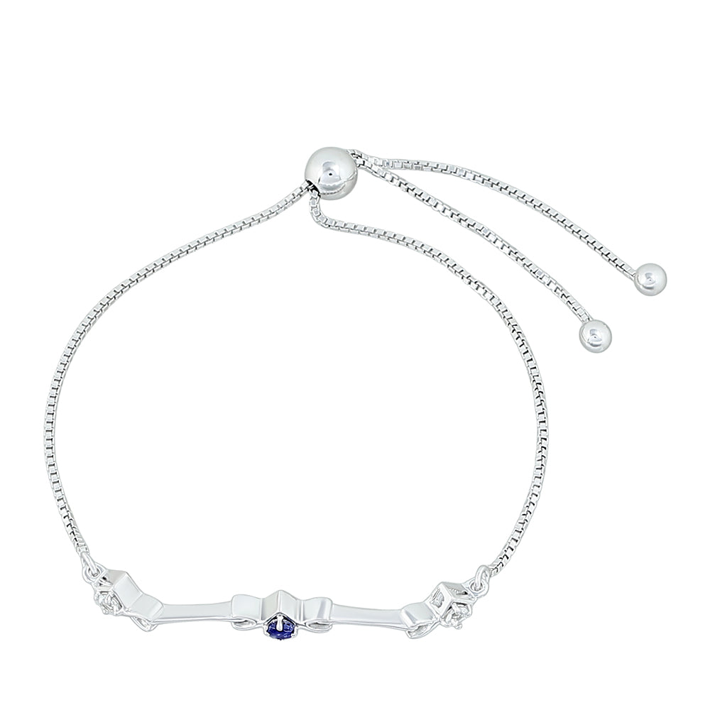 Stříbro 925/1000 - Náramek s Thajským Safírem a Bílým Topazem - Karátové číslo: 0.26. přibližná hmotnost: 4.14 gramů
