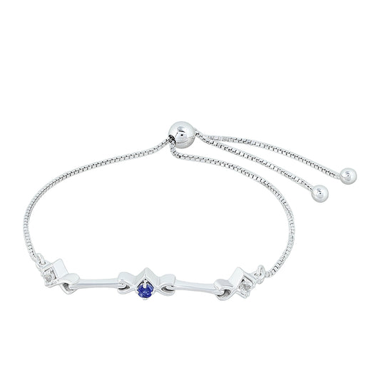 Stříbro 925/1000 - Náramek s Thajským Safírem a Bílým Topazem - Karátové číslo: 0.26. přibližná hmotnost: 4.14 gramů