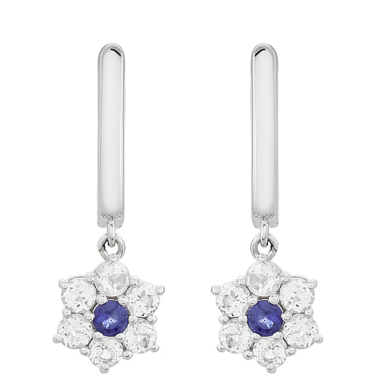 Stříbrné Náušnice s Thajským Safírem a Bílým Topazem