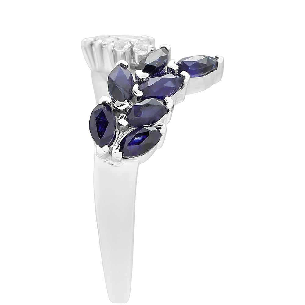 Stříbro 925/1000 - Prsten s Thajským Safírem a Bílým Topazem - Karátové číslo: 1.08. přibližná hmotnost: 3.2 gramů