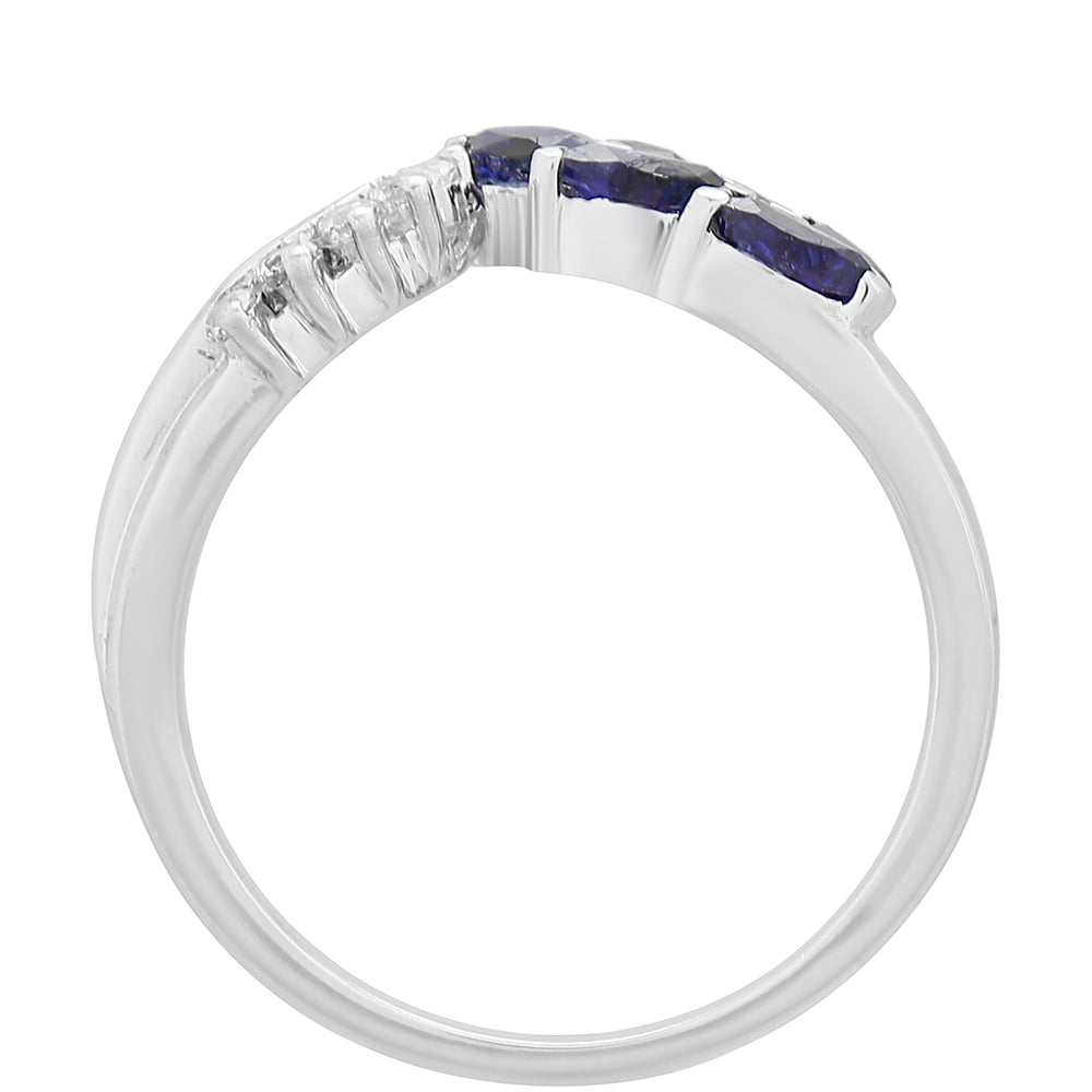 Stříbro 925/1000 - Prsten s Thajským Safírem a Bílým Topazem - Karátové číslo: 1.08. přibližná hmotnost: 3.2 gramů