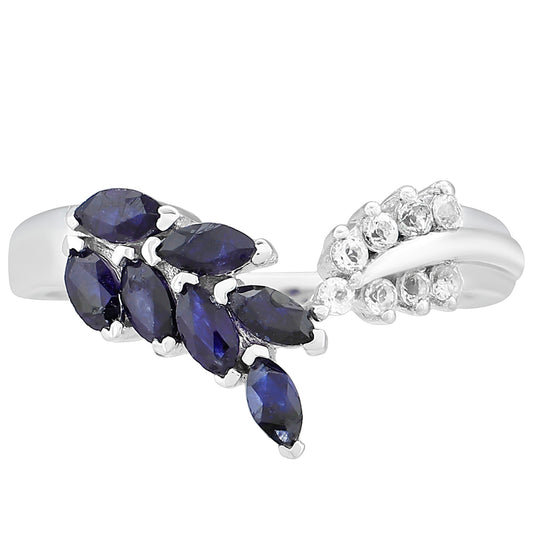 Stříbro 925/1000 Prsten s Thajským Safírem a Bílým Topazem - Karátové číslo: 1.08. přibližná hmotnost: 3.2 gramů