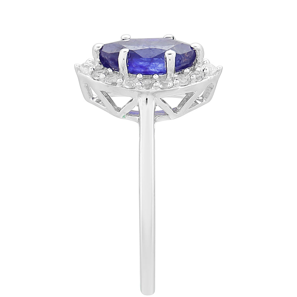 Stříbrný Prsten s Thajským Safírem a Bílým Topazem 3 