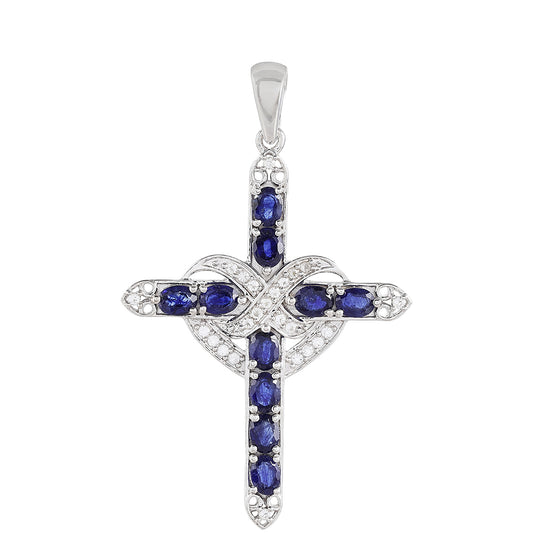 Kříž Stříbrný Přívěsek s Thajským Safírem a Bílým Topazem