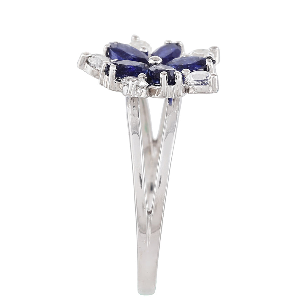 Stříbrný Prsten s Thajským Safírem a Bílým Topazem 3 