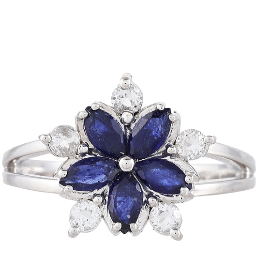 Stříbrný Prsten s Thajským Safírem a Bílým Topazem