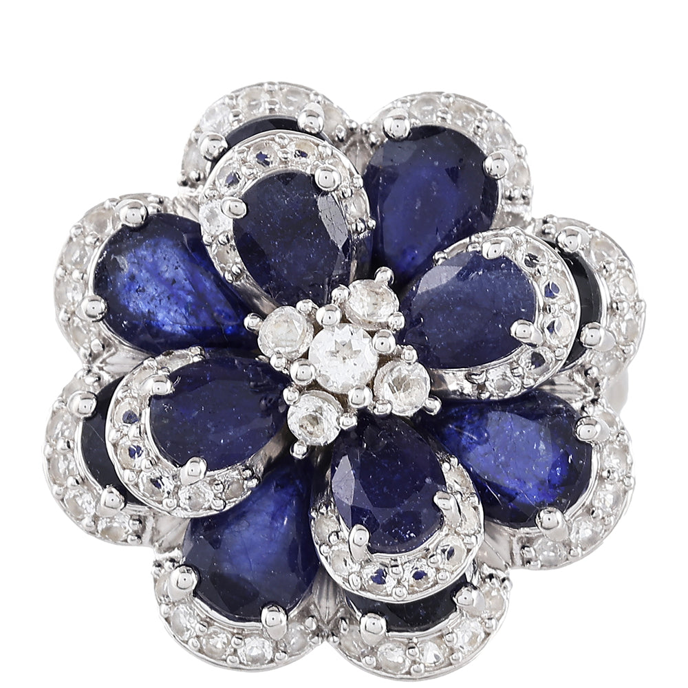 Stříbrný Prsten s Thajským Safírem a Bílým Topazem