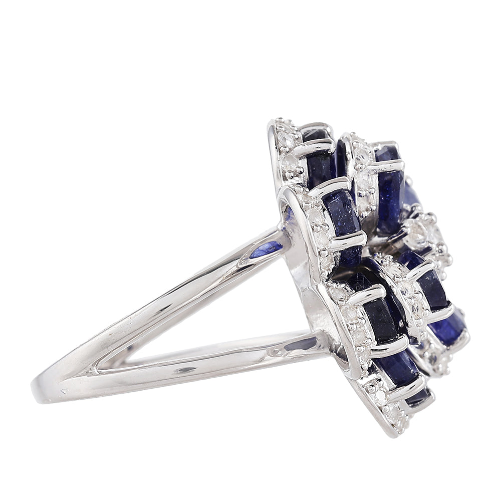 Stříbrný Prsten s Thajským Safírem a Bílým Topazem