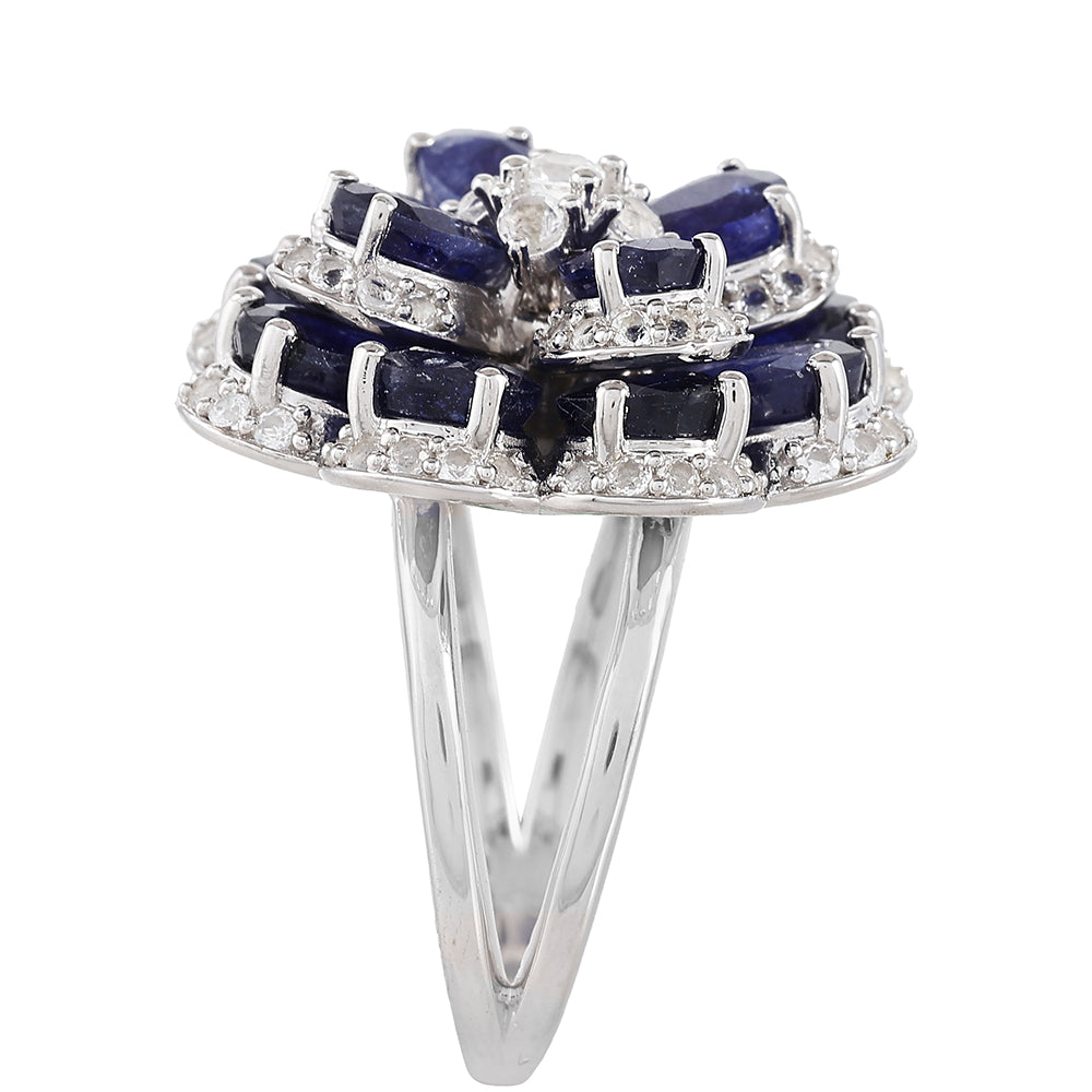 Stříbrný Prsten s Thajským Safírem a Bílým Topazem