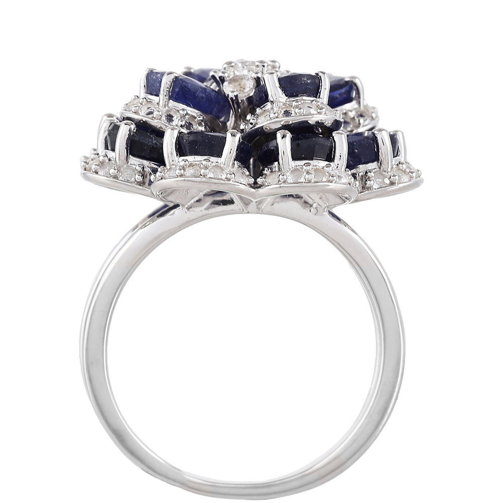 Stříbrný Prsten s Thajským Safírem a Bílým Topazem 4 