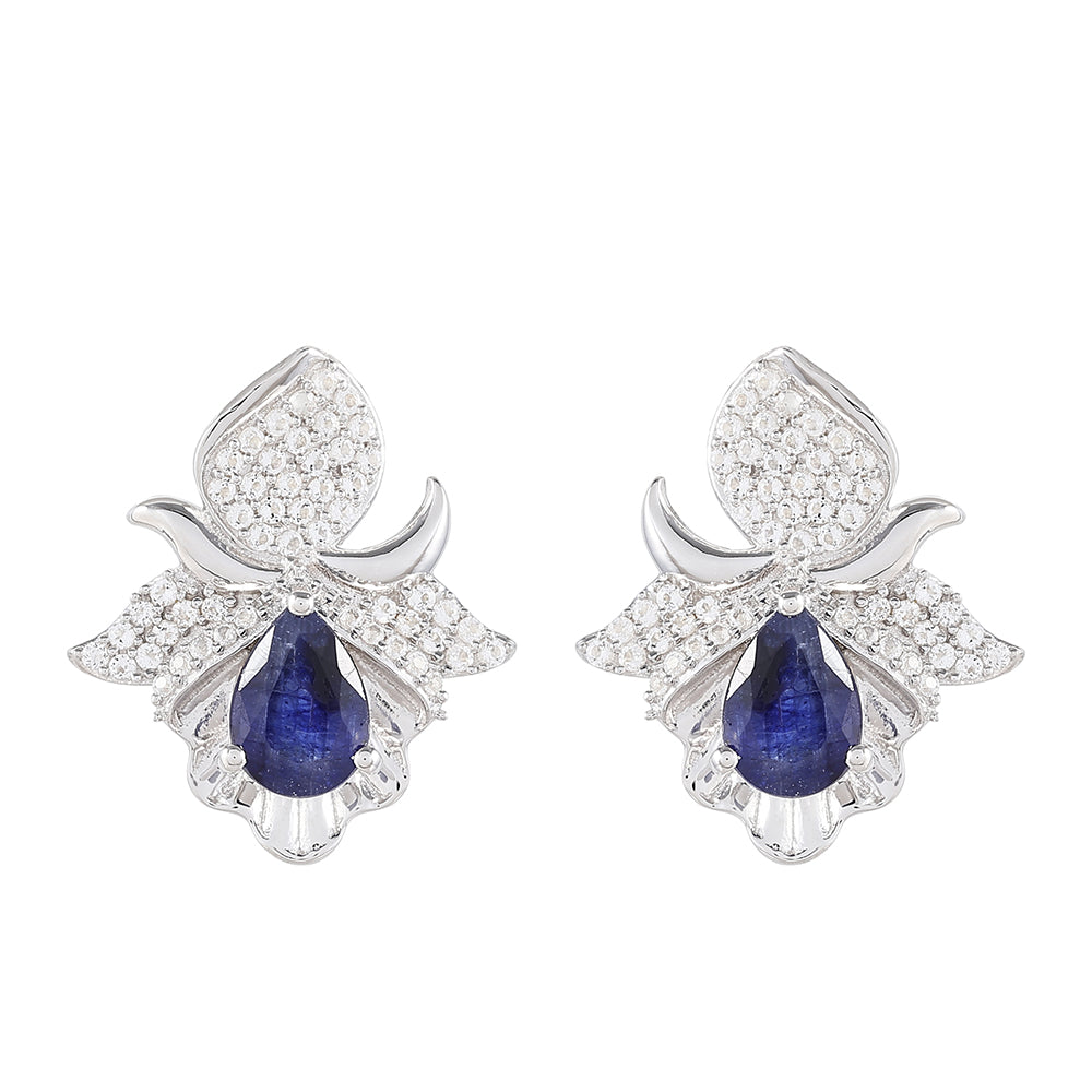 Stříbro 925/1000 - Náušnice s Thajským Safírem a Bílým Topazem - Karátové číslo: 2.56. přibližná hmotnost: 5.32 gramů 1 