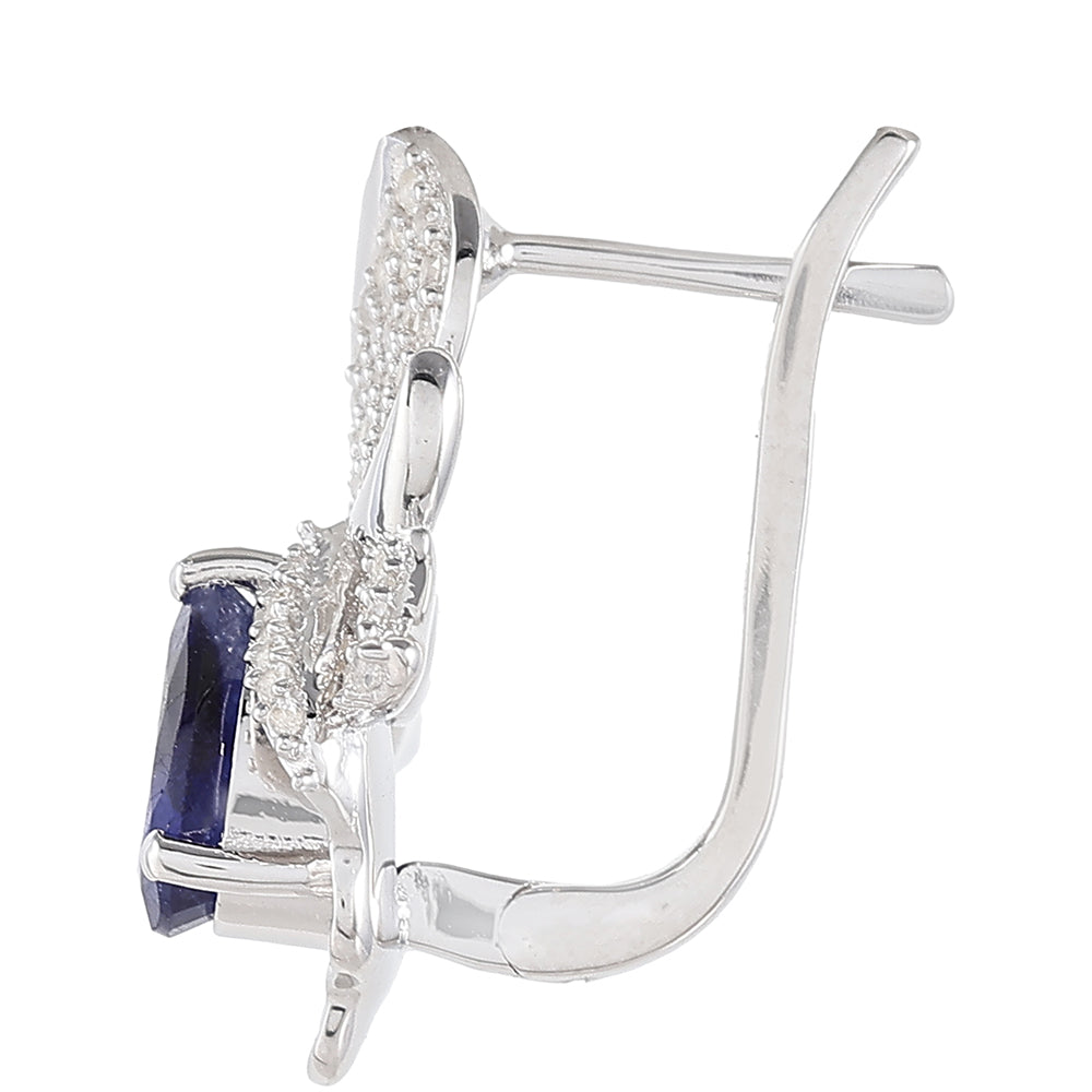 Stříbro 925/1000 - Náušnice s Thajským Safírem a Bílým Topazem - Karátové číslo: 2.56. přibližná hmotnost: 5.32 gramů