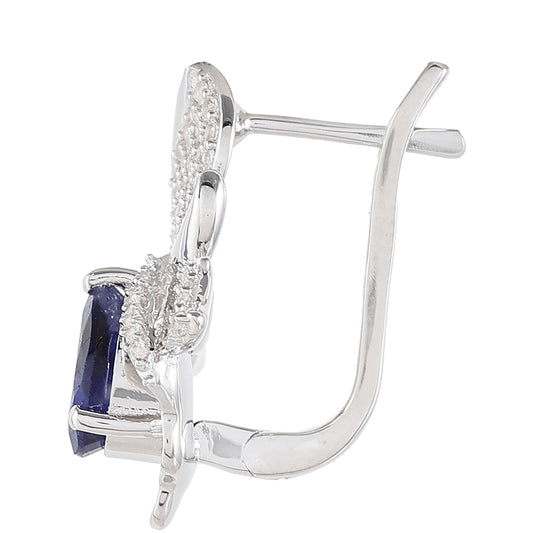 Stříbro 925/1000 - Náušnice s Thajským Safírem a Bílým Topazem - Karátové číslo: 2.56. přibližná hmotnost: 5.32 gramů