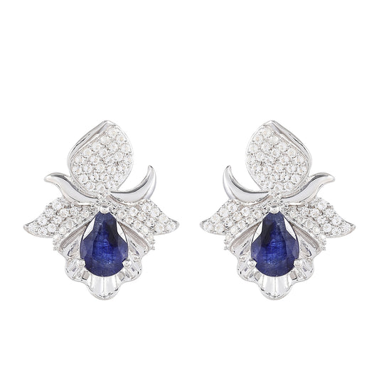 Stříbro 925/1000 - Náušnice s Thajským Safírem a Bílým Topazem - Karátové číslo: 2.56. přibližná hmotnost: 5.32 gramů